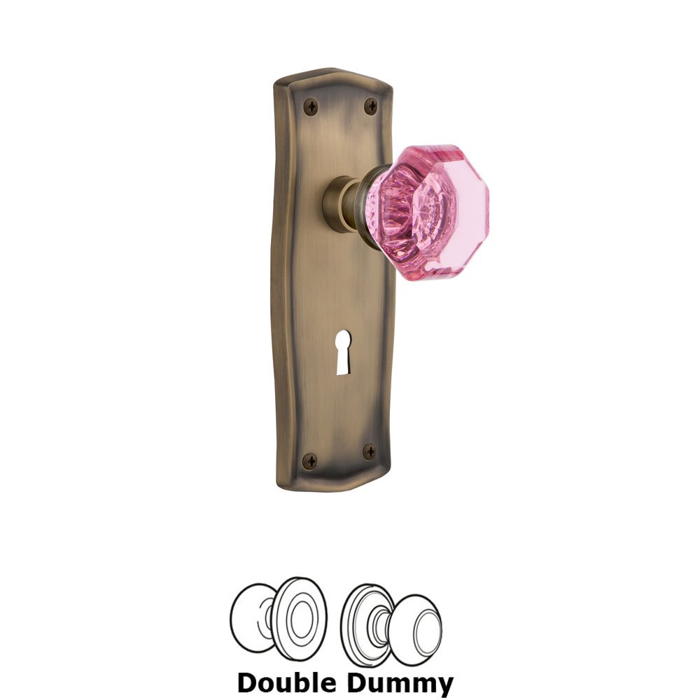 Nostalgic Warehouse - Double Dummy - Prairie Plate with Keyhole Waldorf Pink Door Knob in Antique Brass