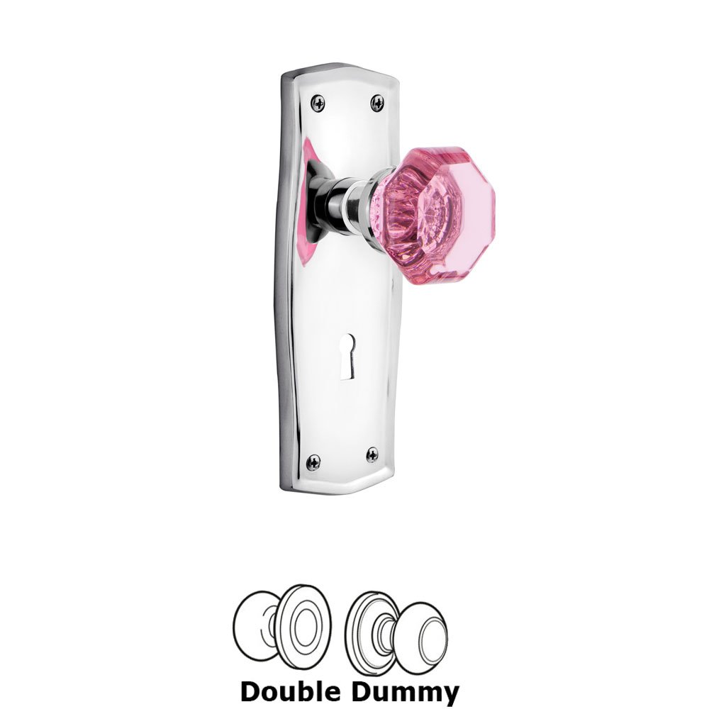 Nostalgic Warehouse - Double Dummy - Prairie Plate with Keyhole Waldorf Pink Door Knob in Bright Chrome