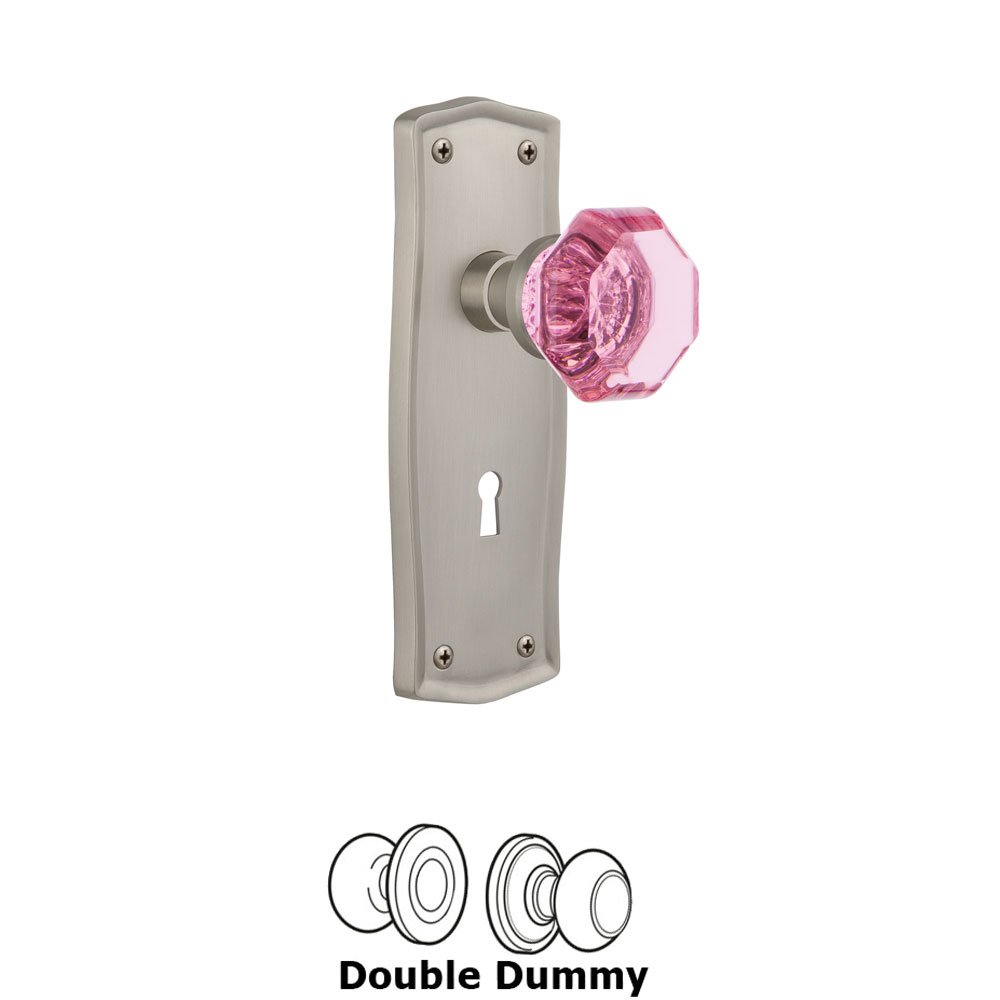 Nostalgic Warehouse - Double Dummy - Prairie Plate with Keyhole Waldorf Pink Door Knob in Satin Nickel