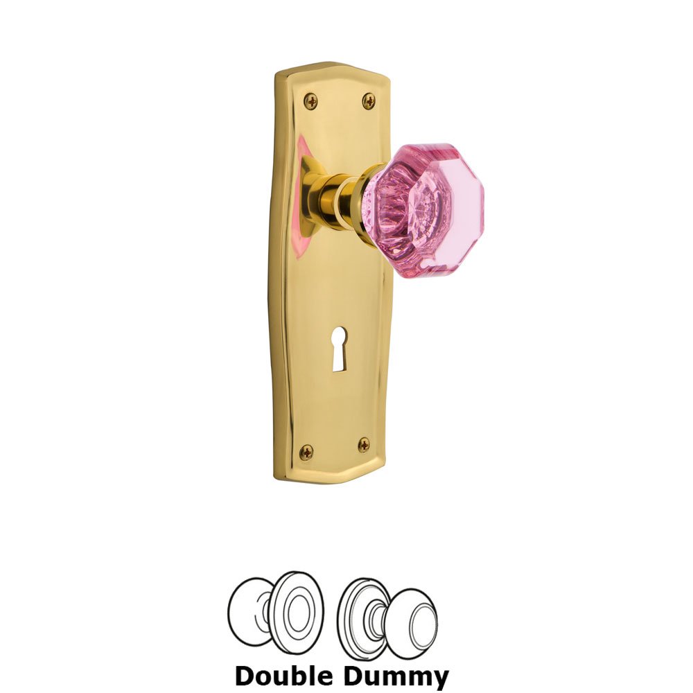 Nostalgic Warehouse - Double Dummy - Prairie Plate with Keyhole Waldorf Pink Door Knob in Unlaquered Brass