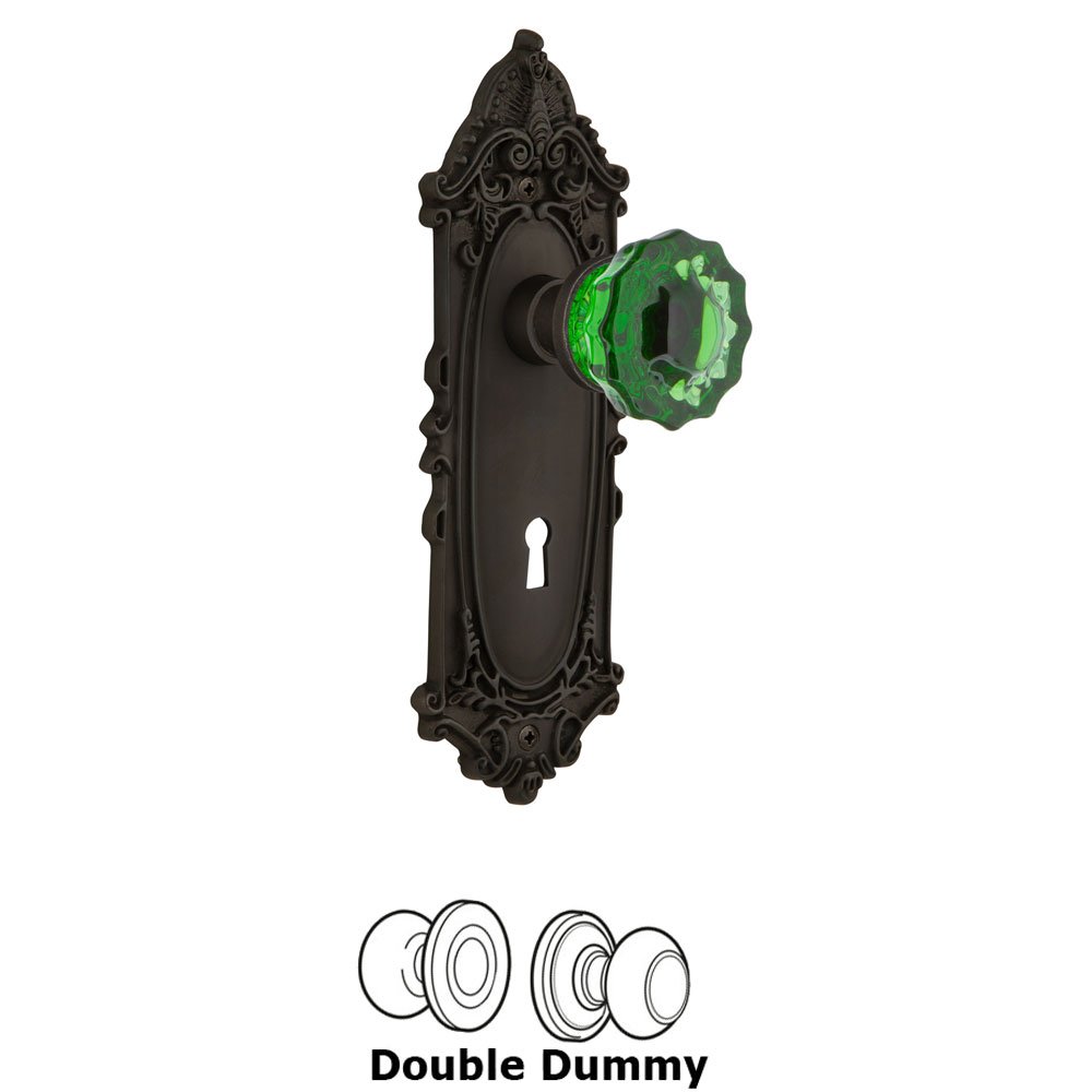 Nostalgic Warehouse - Double Dummy - Victorian Plate with Keyhole Crystal Emerald Glass Door Knob in Oil-Rubbed Bronze