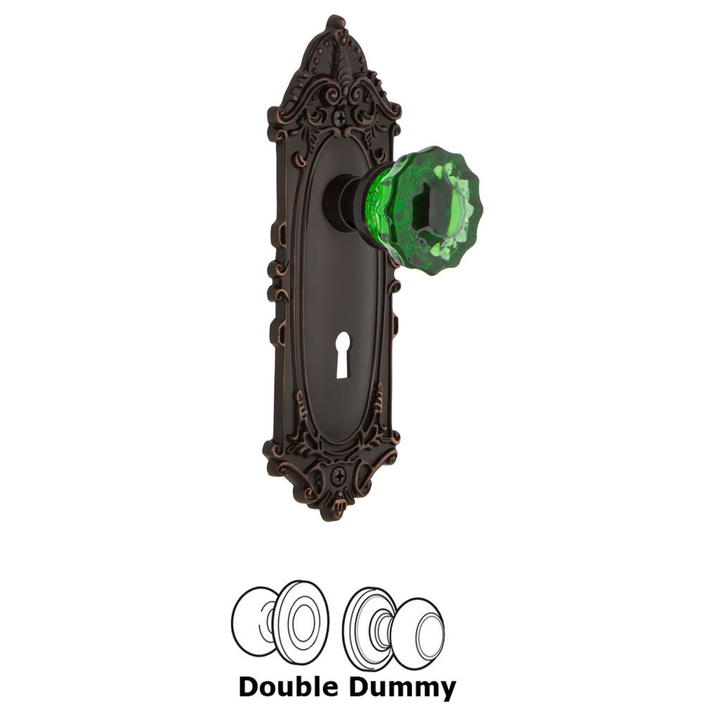 Nostalgic Warehouse - Double Dummy - Victorian Plate with Keyhole Crystal Emerald Glass Door Knob in Timeless Bronze