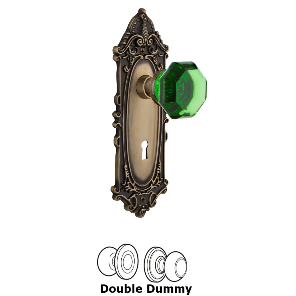 Nostalgic Warehouse - Double Dummy - Victorian Plate with Keyhole Waldorf Emerald Door Knob in Antique Brass