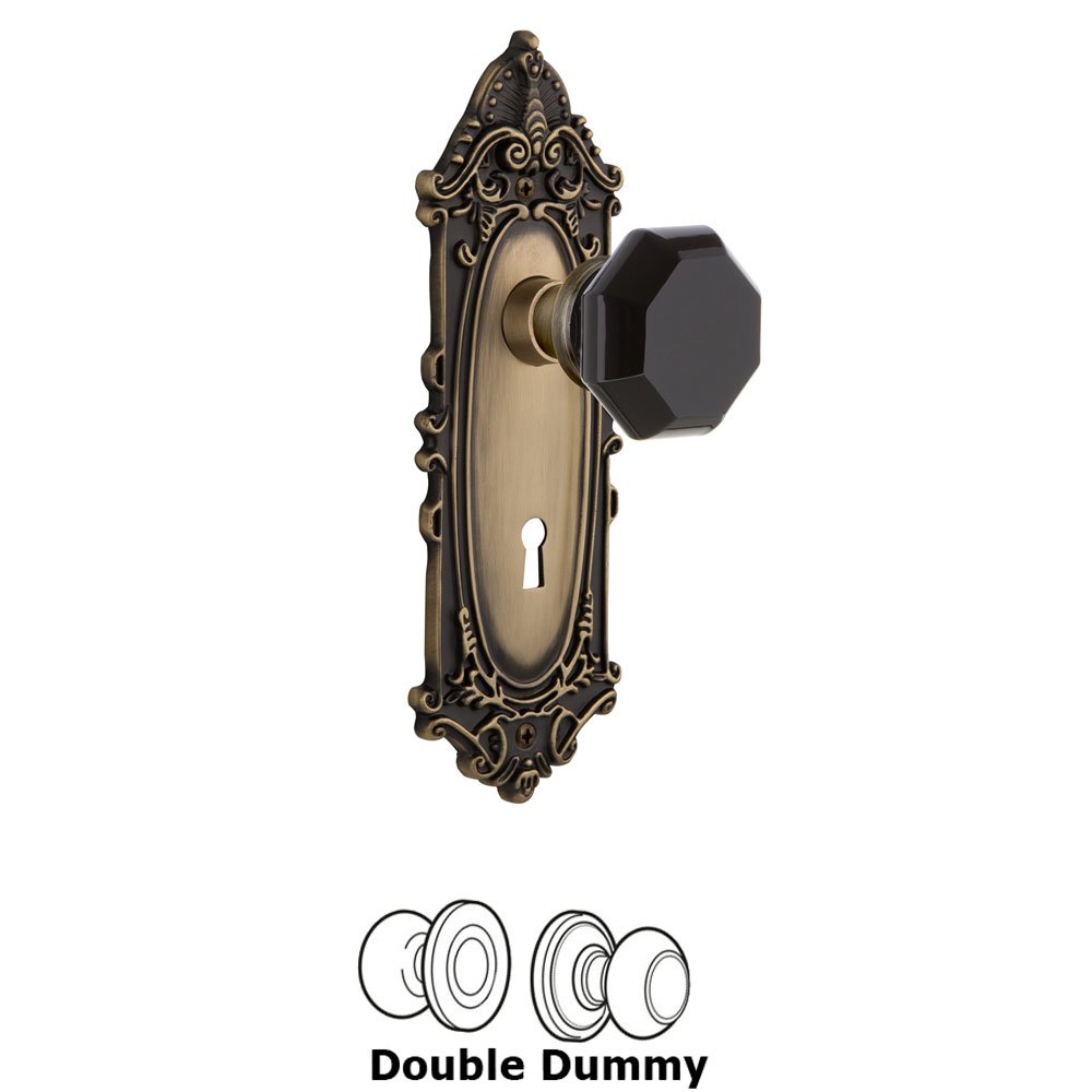 Nostalgic Warehouse - Double Dummy - Victorian Plate with Keyhole Waldorf Black Door Knob in Antique Brass