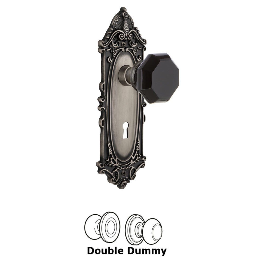 Nostalgic Warehouse - Double Dummy - Victorian Plate with Keyhole Waldorf Black Door Knob in Antique Pewter