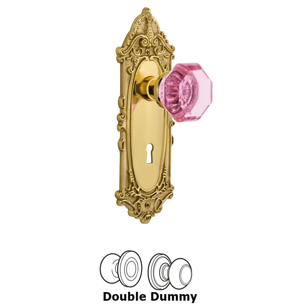 Nostalgic Warehouse - Double Dummy - Victorian Plate with Keyhole Waldorf Pink Door Knob in Polished Brass