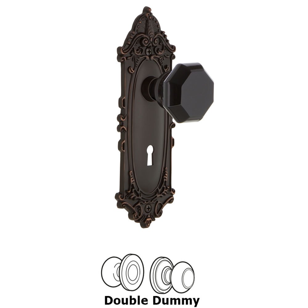 Nostalgic Warehouse - Double Dummy - Victorian Plate with Keyhole Waldorf Black Door Knob in Timeless Bronze