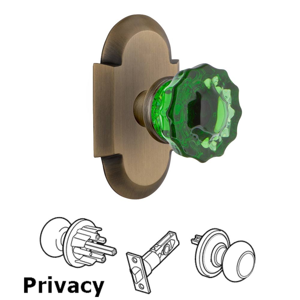 Nostalgic Warehouse - Privacy - Classic Rose Crystal Emerald Glass Door Knob in Antique Brass