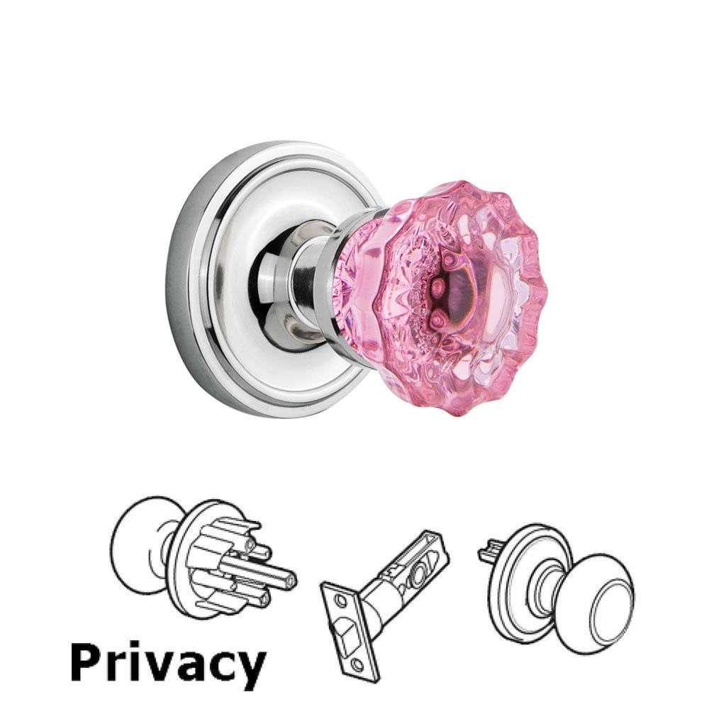 Nostalgic Warehouse - Privacy - Classic Rose Crystal Pink Glass Door Knob in Bright Chrome