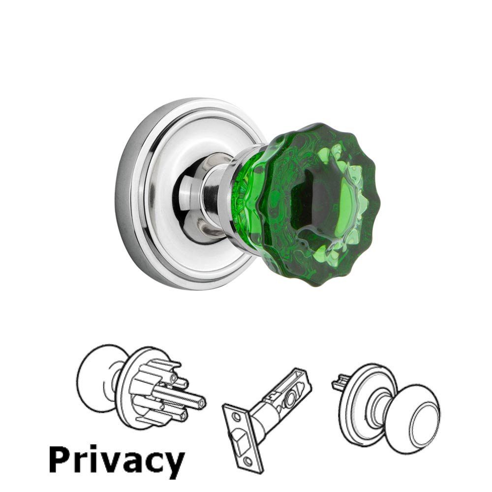 Nostalgic Warehouse - Privacy - Classic Rose Crystal Emerald Glass Door Knob in Bright Chrome