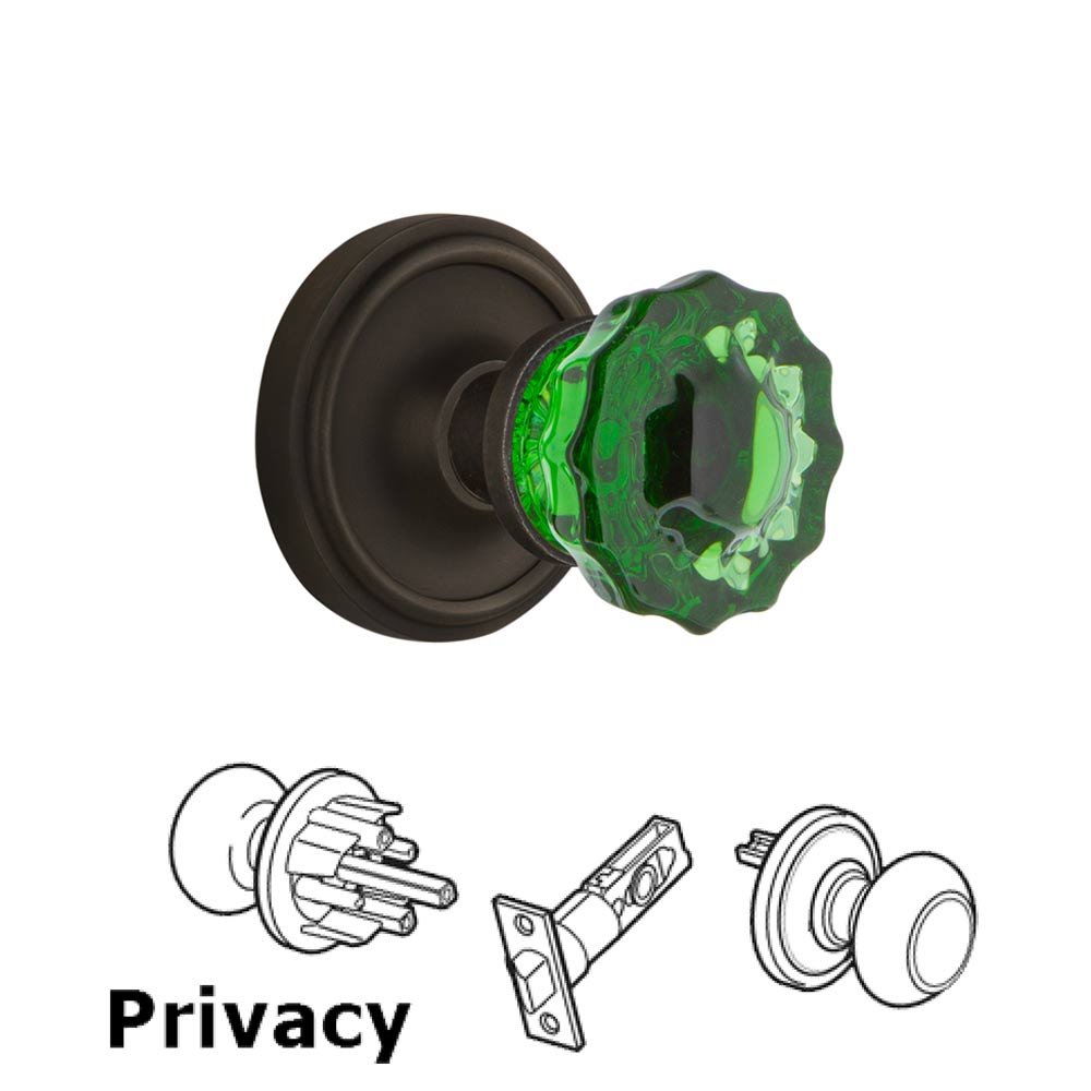 Nostalgic Warehouse - Privacy - Classic Rose Crystal Emerald Glass Door Knob in Oil-Rubbed Bronze