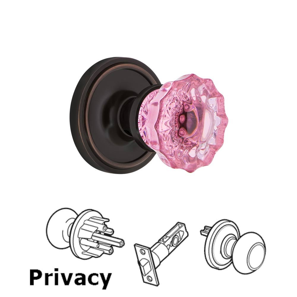 Nostalgic Warehouse - Privacy - Classic Rose Crystal Pink Glass Door Knob in Timeless Bronze