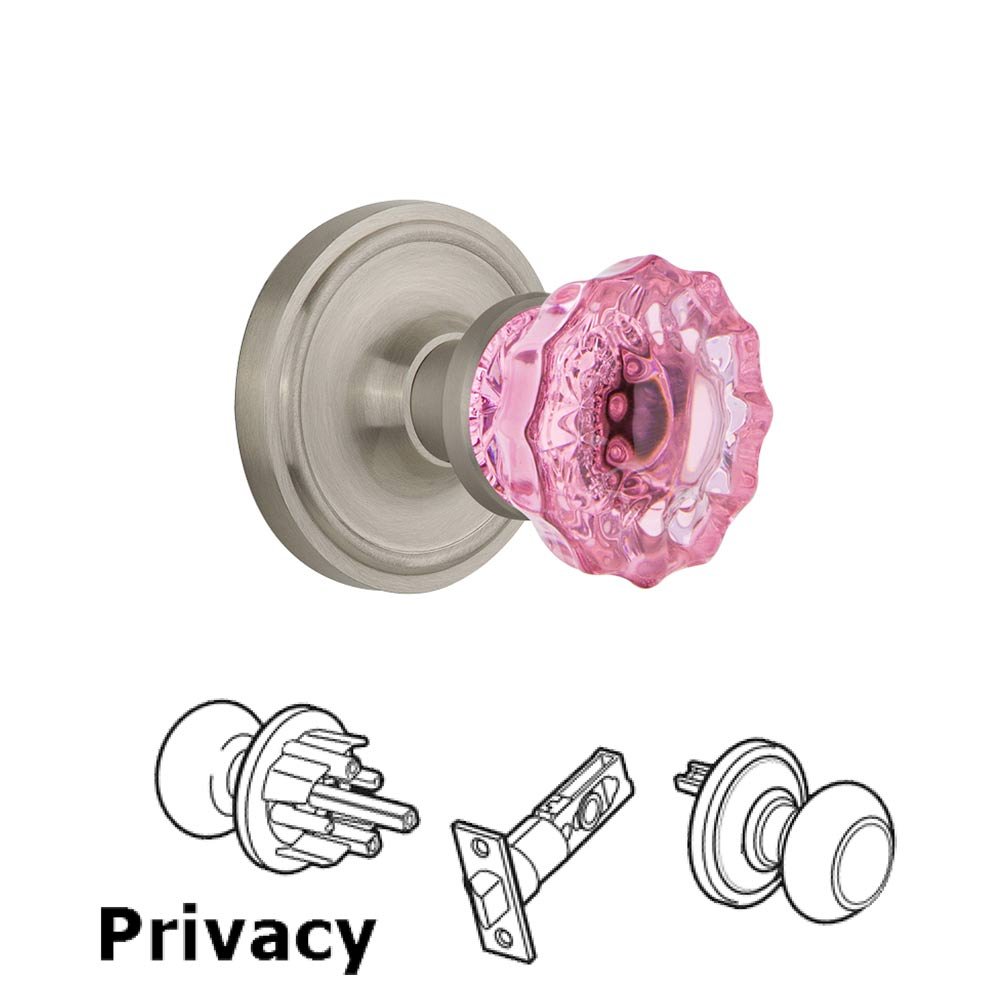 Nostalgic Warehouse - Privacy - Classic Rose Crystal Pink Glass Door Knob in Satin Nickel