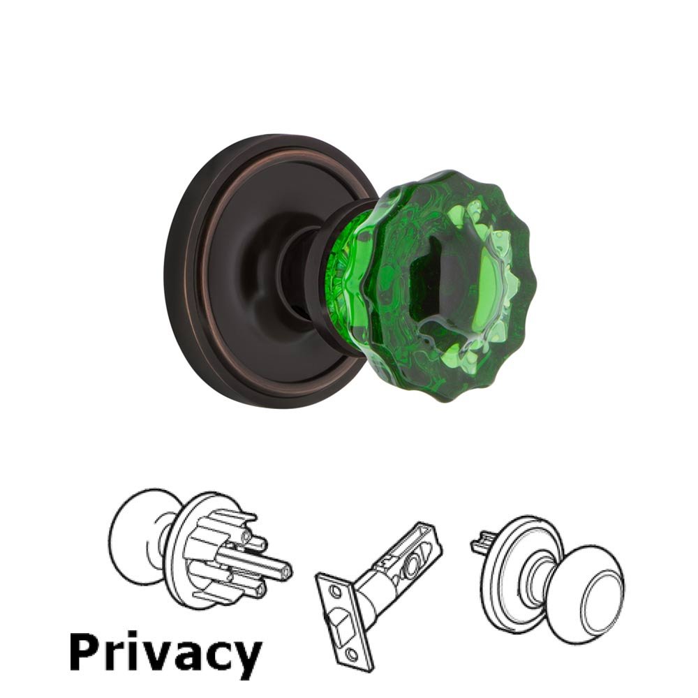 Nostalgic Warehouse - Privacy - Classic Rose Crystal Emerald Glass Door Knob in Timeless Bronze