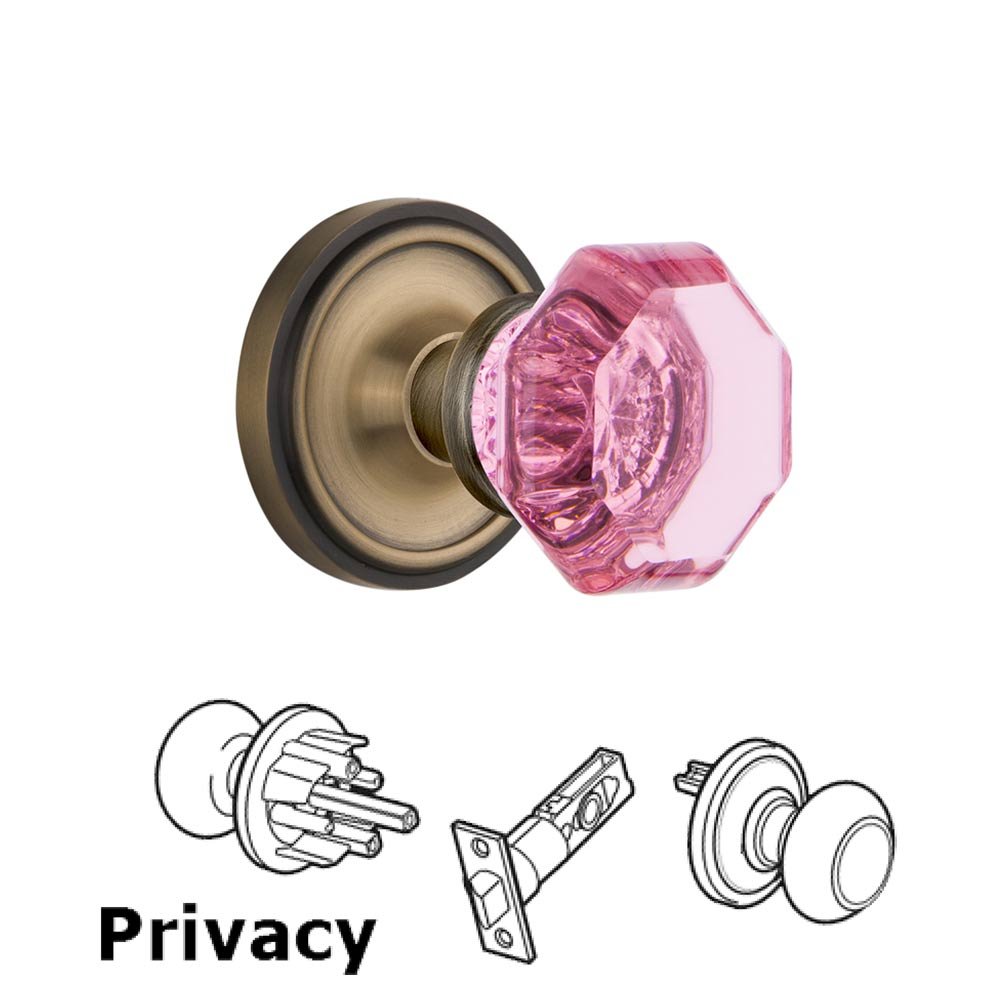 Nostalgic Warehouse - Privacy - Classic Rose Waldorf Pink Door Knob in Antique Brass