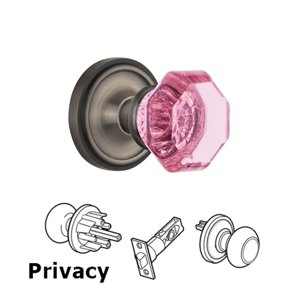 Nostalgic Warehouse - Privacy - Classic Rose Waldorf Pink Door Knob in Antique Pewter