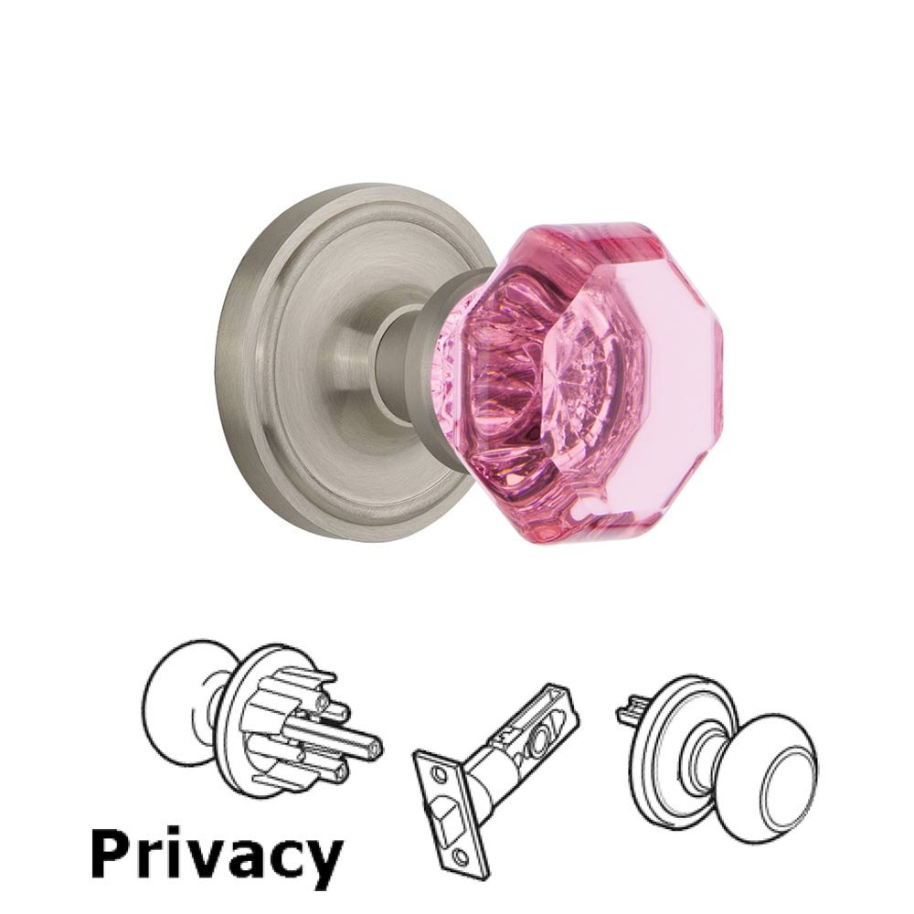 Nostalgic Warehouse - Privacy - Classic Rose Waldorf Pink Door Knob in Satin Nickel