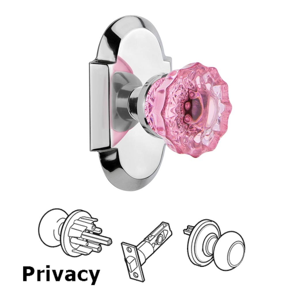 Nostalgic Warehouse - Privacy - Cottage Plate Crystal Pink Glass Door Knob in Bright Chrome