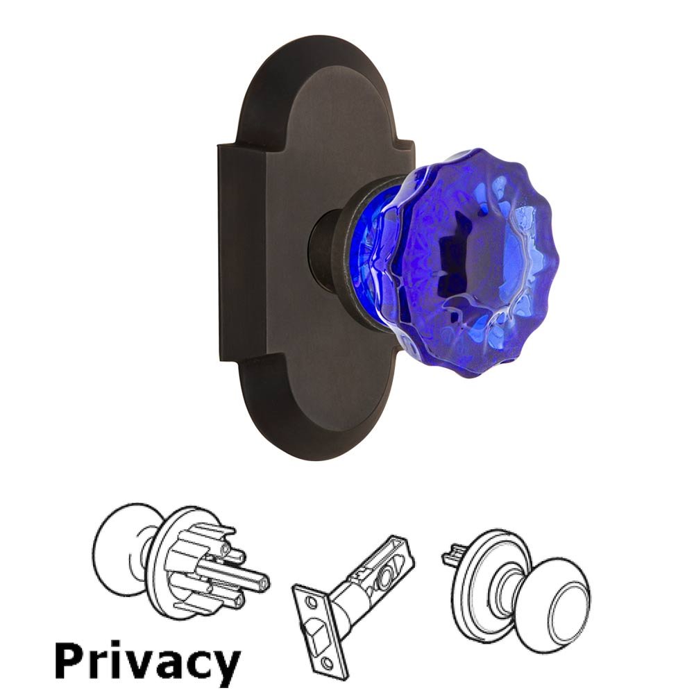 Nostalgic Warehouse - Privacy - Cottage Plate Crystal Cobalt Glass Door Knob in Oil-Rubbed Bronze