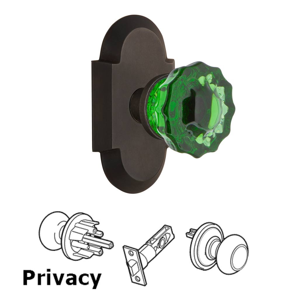 Nostalgic Warehouse - Privacy - Cottage Plate Crystal Emerald Glass Door Knob in Oil-Rubbed Bronze