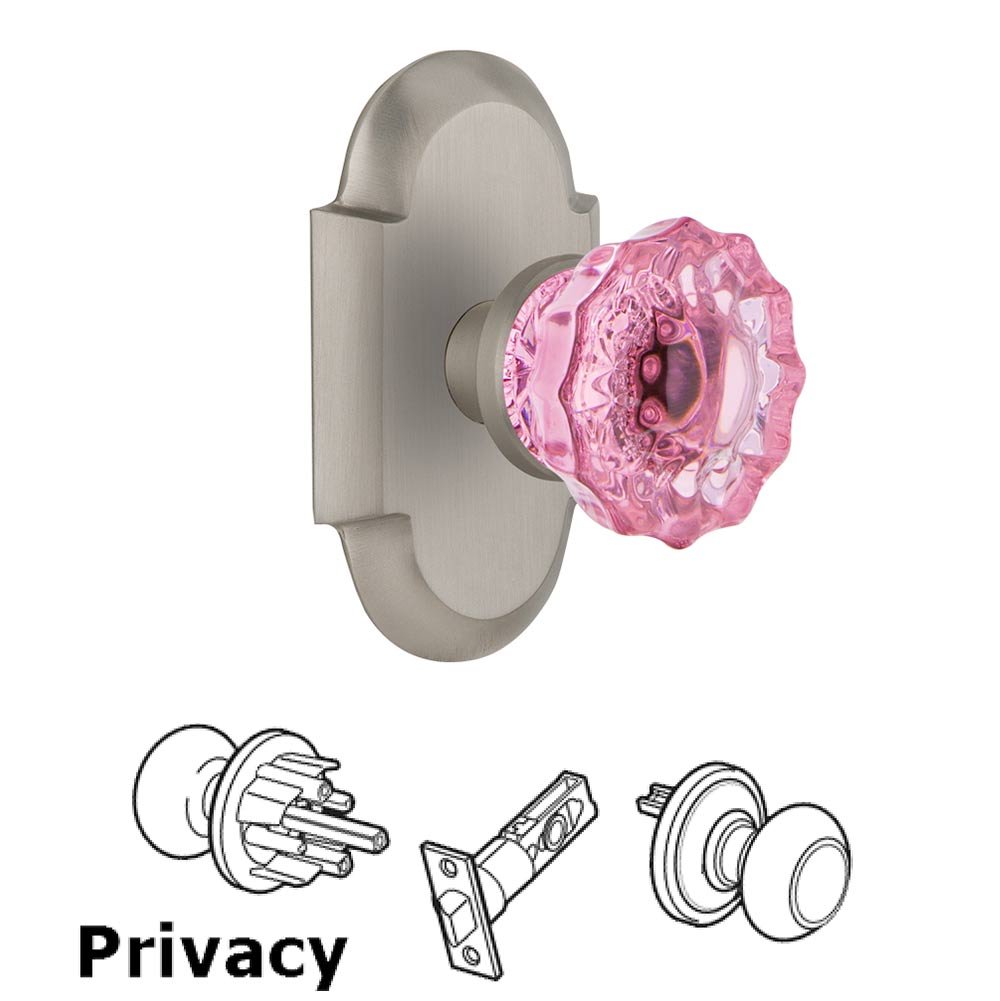 Nostalgic Warehouse - Privacy - Cottage Plate Crystal Pink Glass Door Knob in Satin Nickel