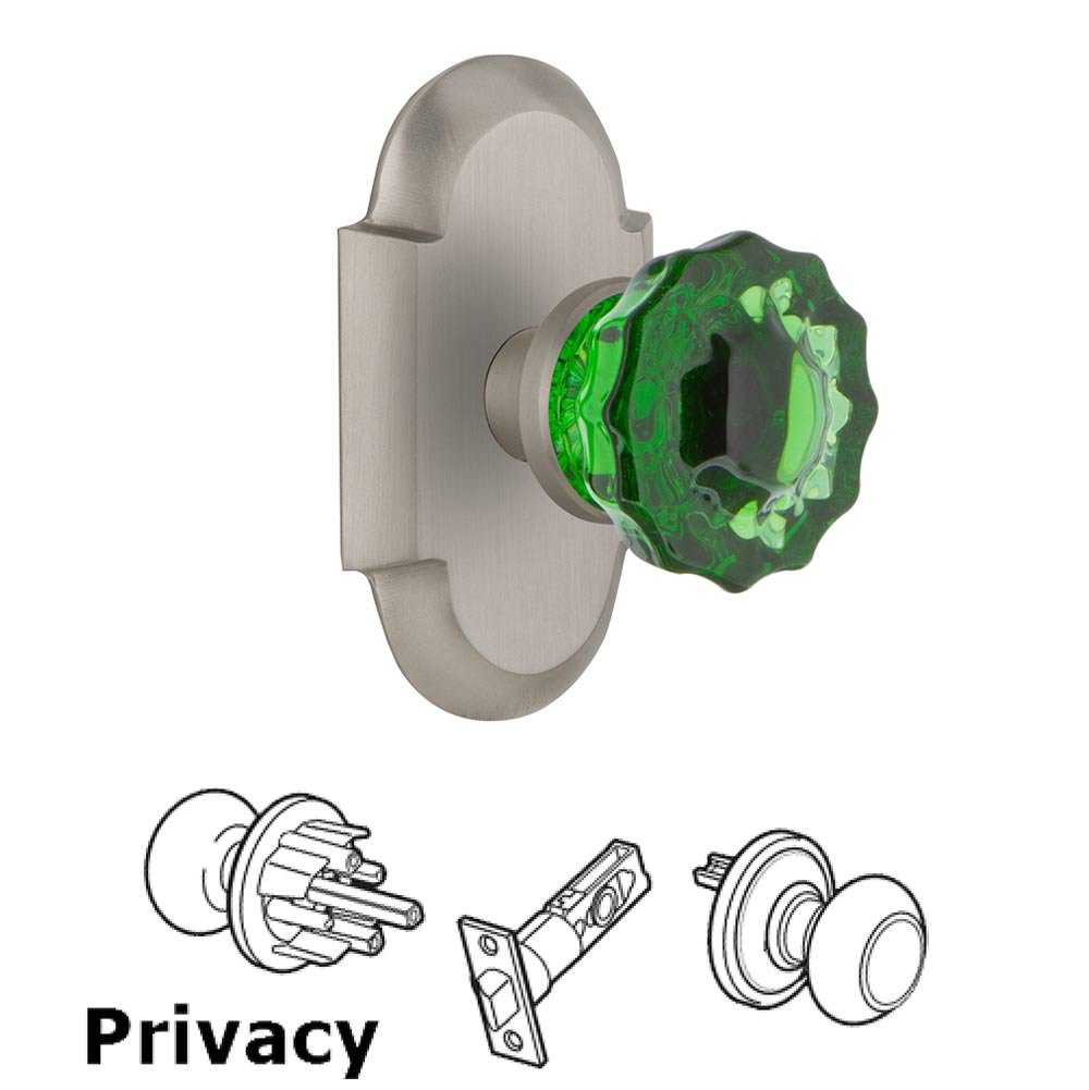 Nostalgic Warehouse - Privacy - Cottage Plate Crystal Emerald Glass Door Knob in Satin Nickel