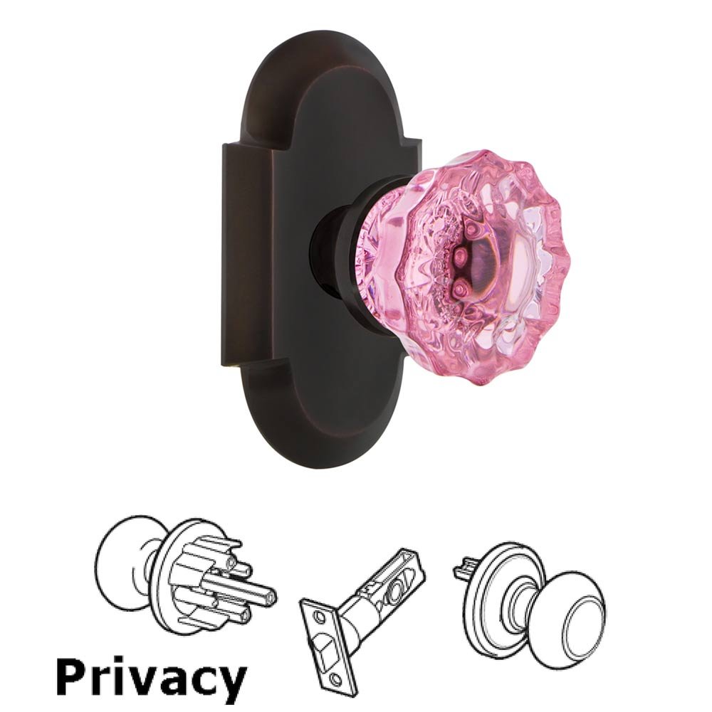 Nostalgic Warehouse - Privacy - Cottage Plate Crystal Pink Glass Door Knob in Timeless Bronze