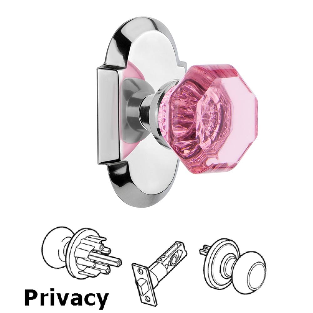 Nostalgic Warehouse - Privacy - Cottage Plate Waldorf Pink Door Knob in Bright Chrome