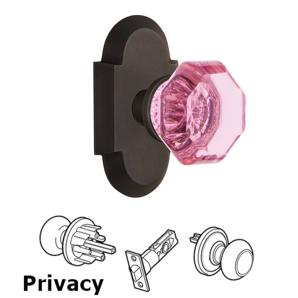 Nostalgic Warehouse - Privacy - Cottage Plate Waldorf Pink Door Knob in Oil-Rubbed Bronze