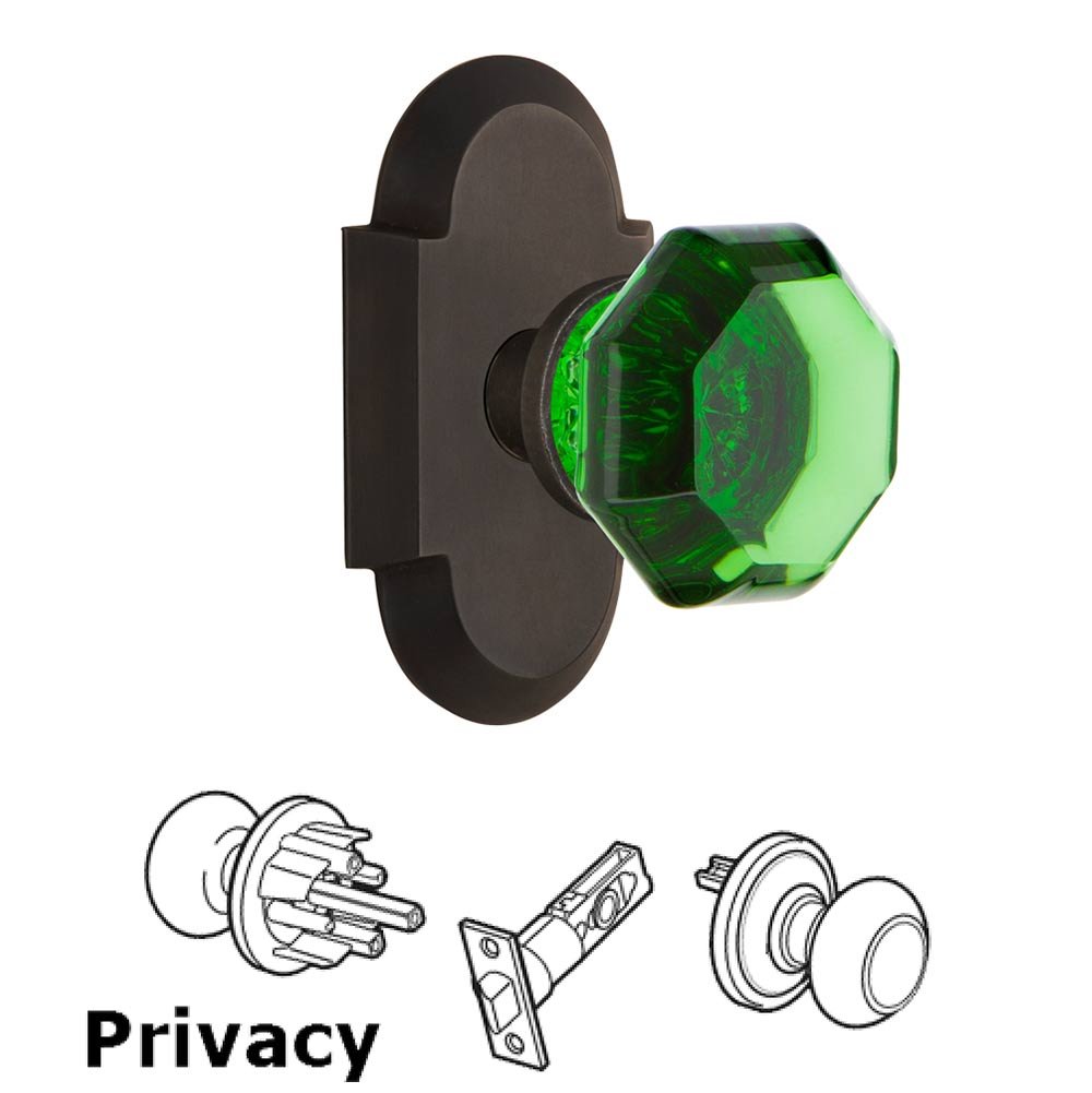 Nostalgic Warehouse - Privacy - Cottage Plate Waldorf Emerald Door Knob in Oil-Rubbed Bronze