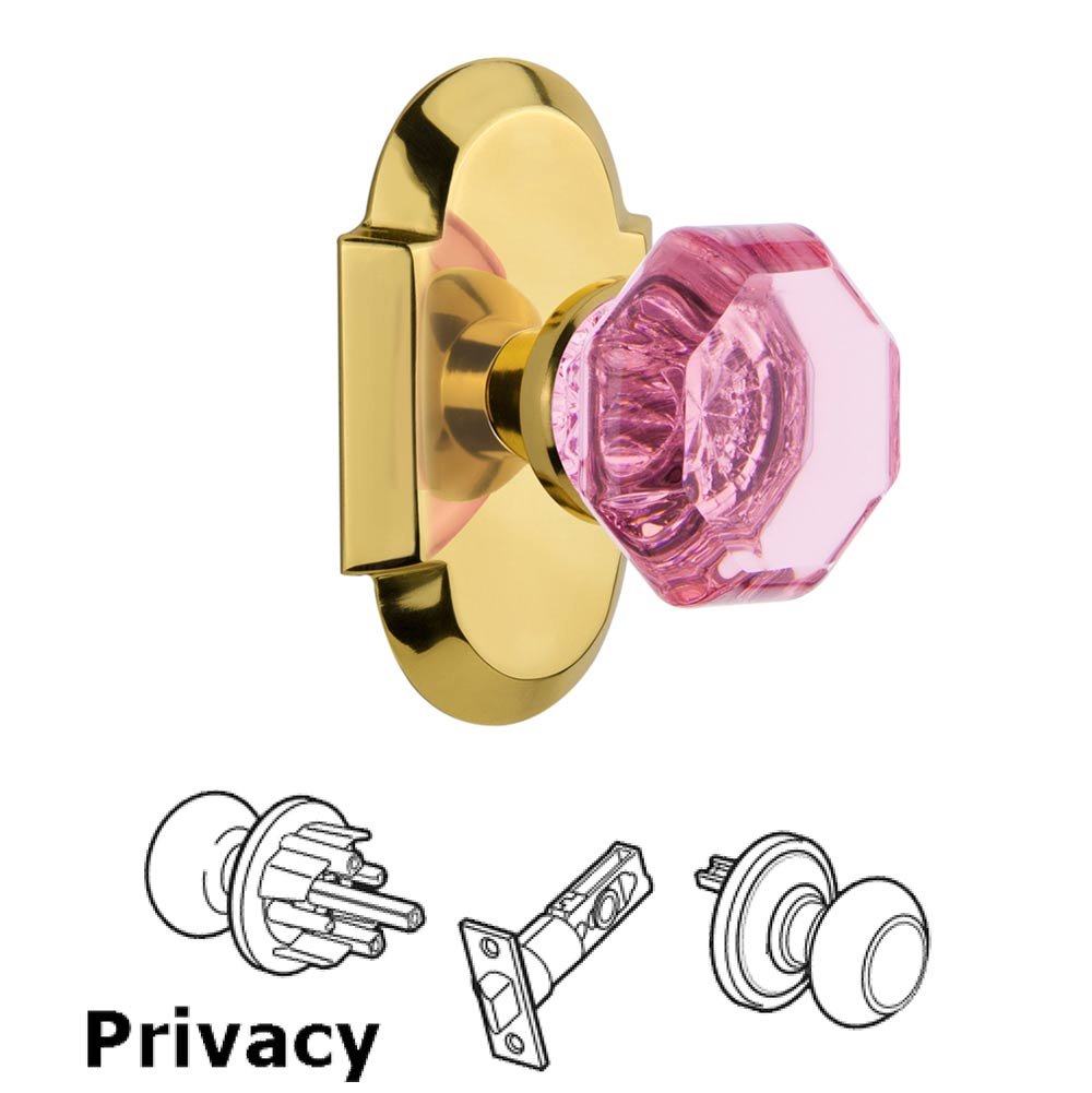 Nostalgic Warehouse - Privacy - Cottage Plate Waldorf Pink Door Knob in Polished Brass