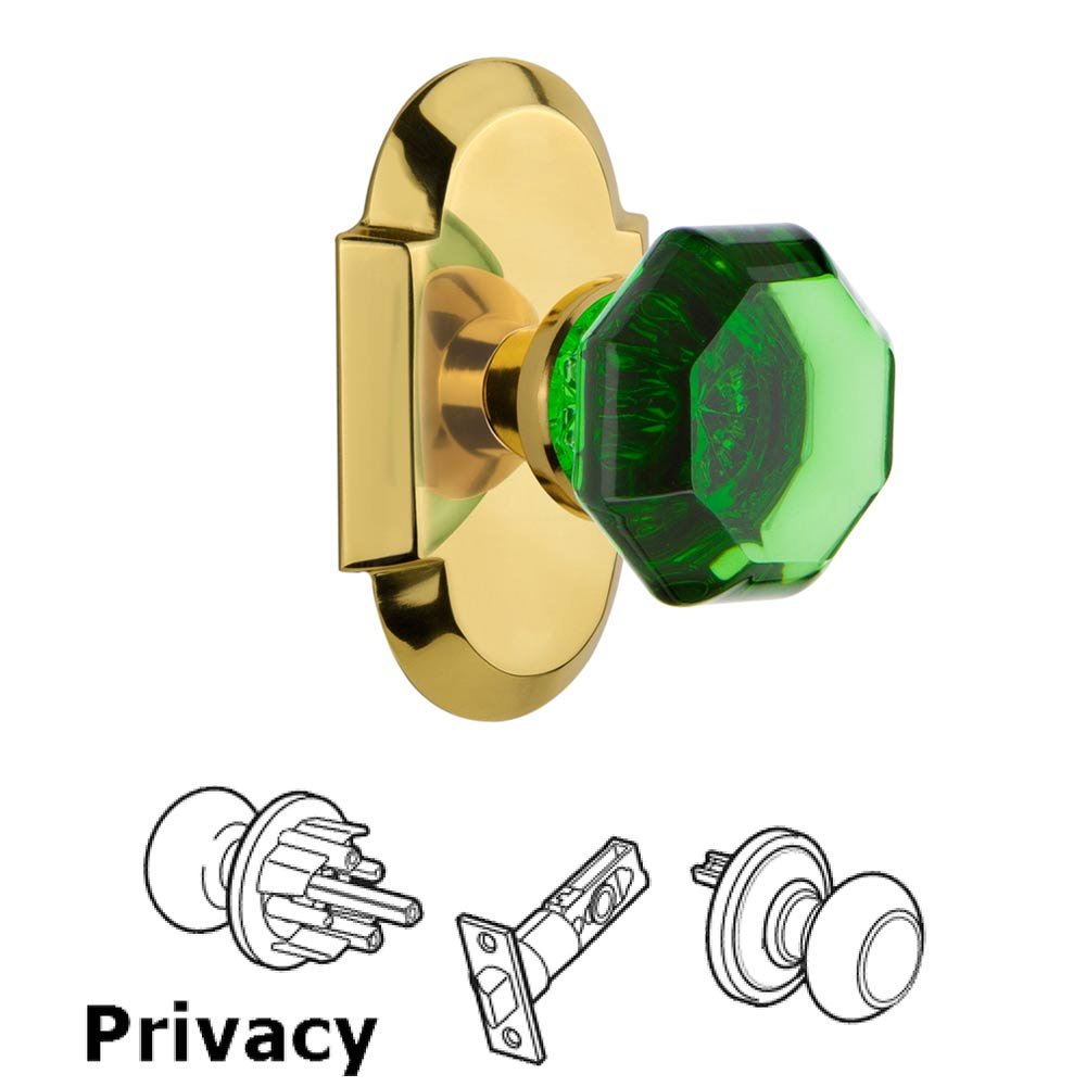 Nostalgic Warehouse - Privacy - Cottage Plate Waldorf Emerald Door Knob in Polished Brass