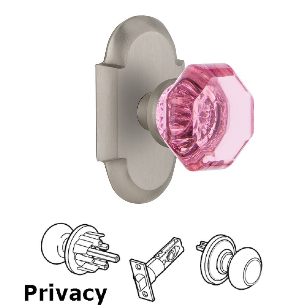 Nostalgic Warehouse - Privacy - Cottage Plate Waldorf Pink Door Knob in Satin Nickel
