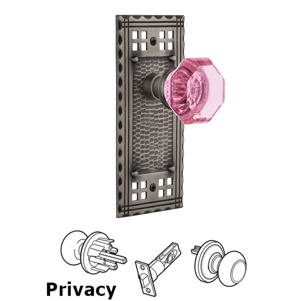 Privacy Craftsman Plate Waldorf Pink Door Knob in Antique Pewter
