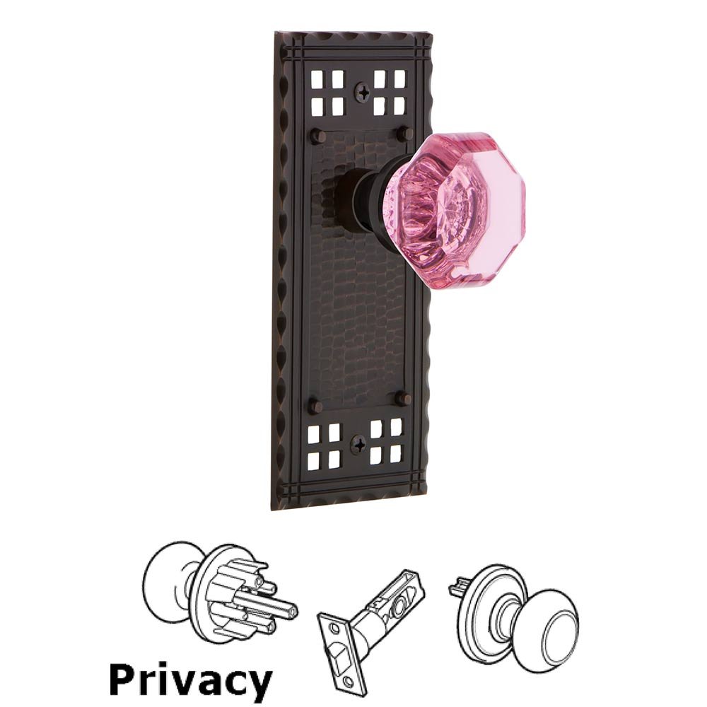 Privacy Craftsman Plate Waldorf Pink Door Knob in Timeless Bronze