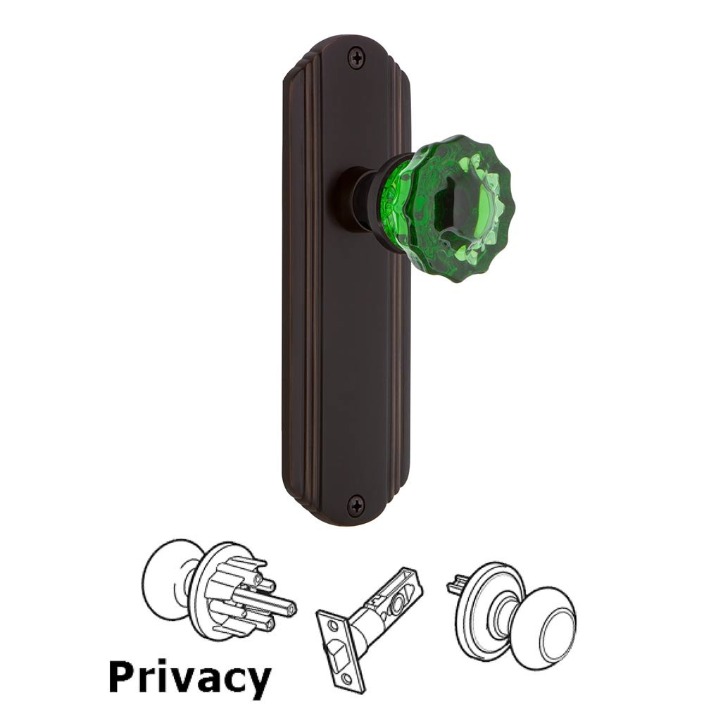 Nostalgic Warehouse - Privacy - Deco Plate Crystal Emerald Glass Door Knob in Timeless Bronze