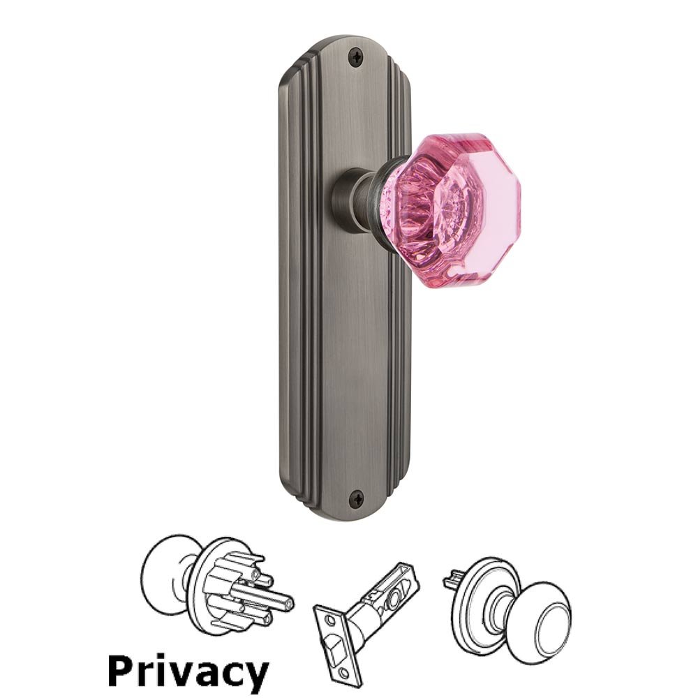 Nostalgic Warehouse - Privacy - Deco Plate Waldorf Pink Door Knob in Antique Pewter