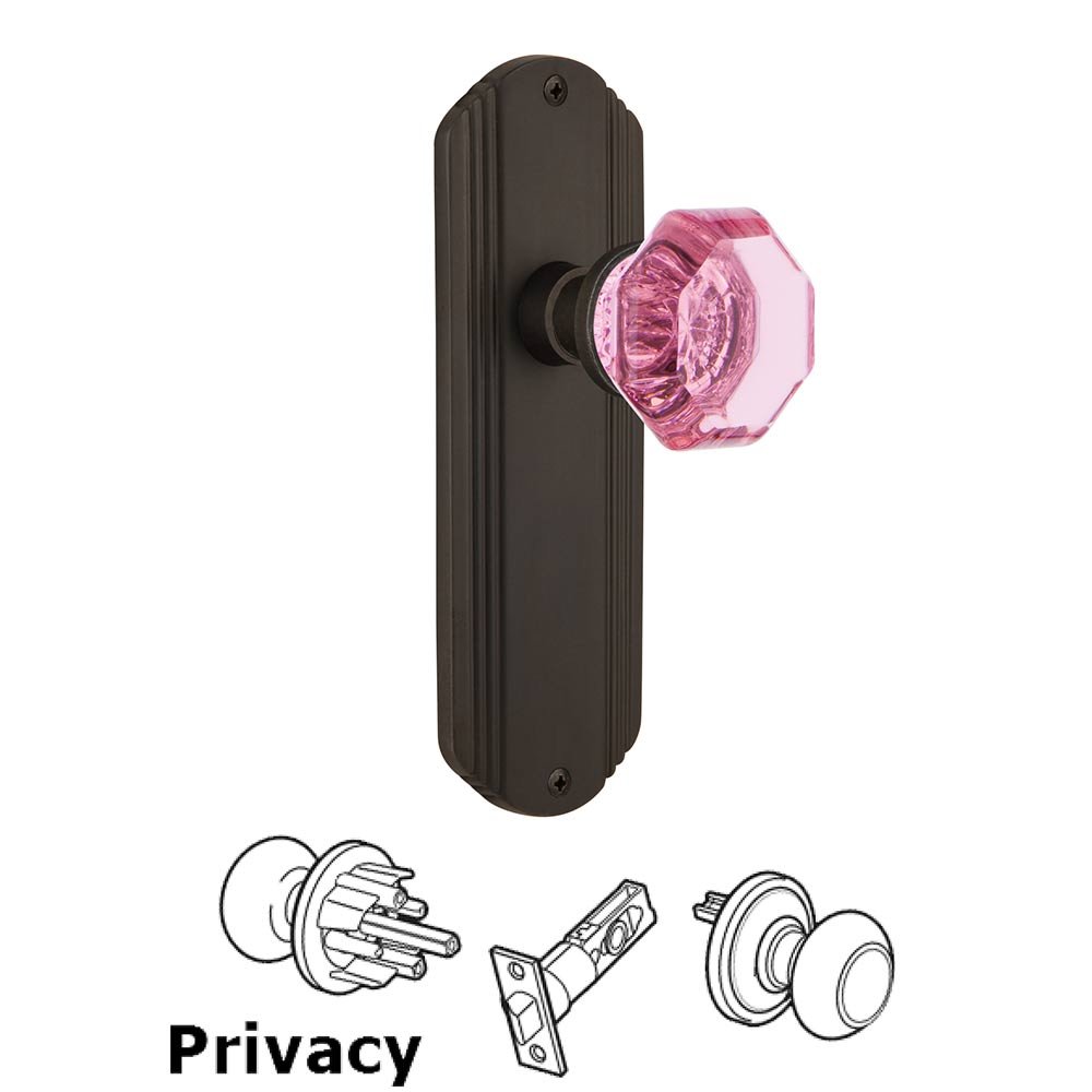 Nostalgic Warehouse - Privacy - Deco Plate Waldorf Pink Door Knob in Oil-Rubbed Bronze