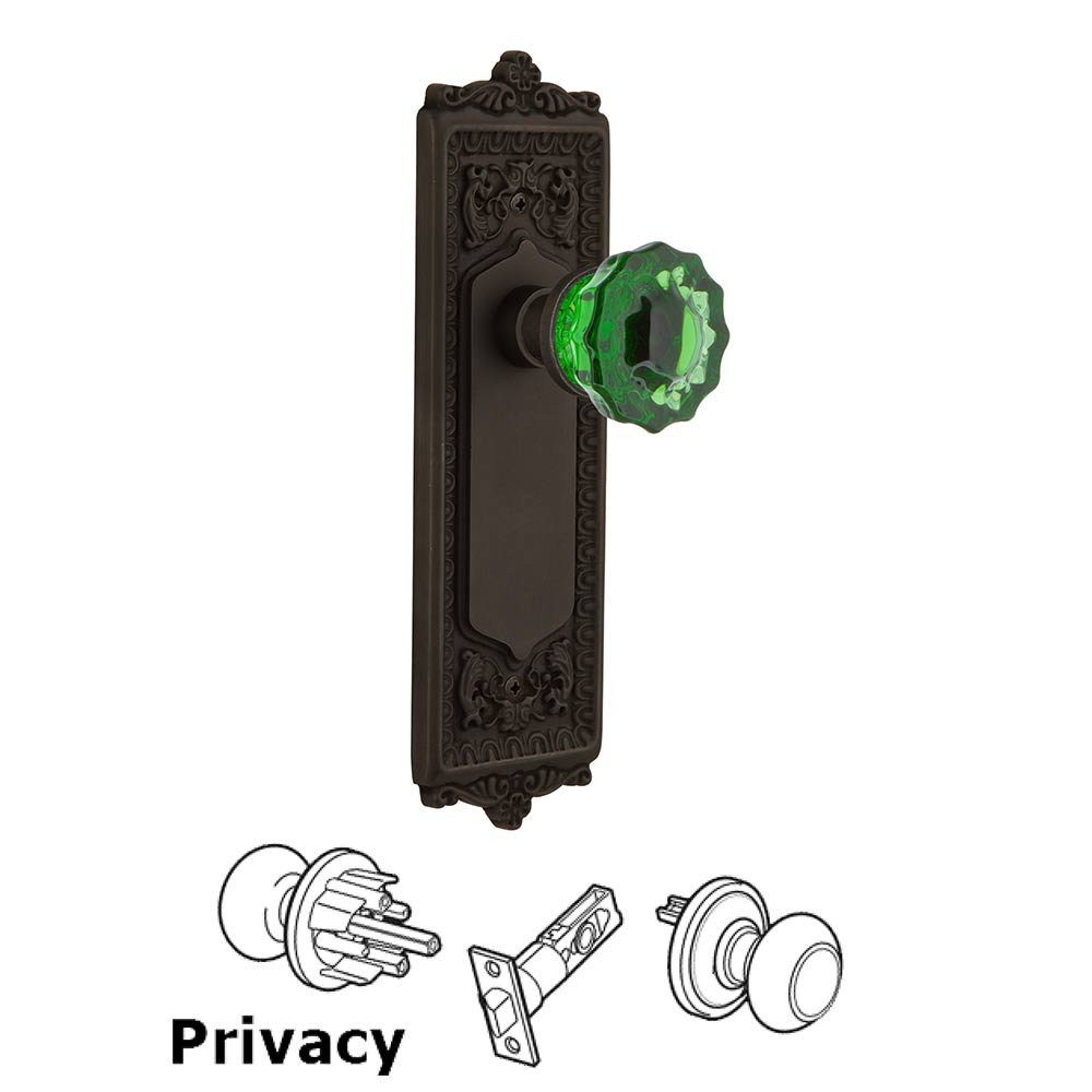 Nostalgic Warehouse - Privacy - Egg & Dart Plate Crystal Emerald Glass Door Knob in Oil-Rubbed Bronze