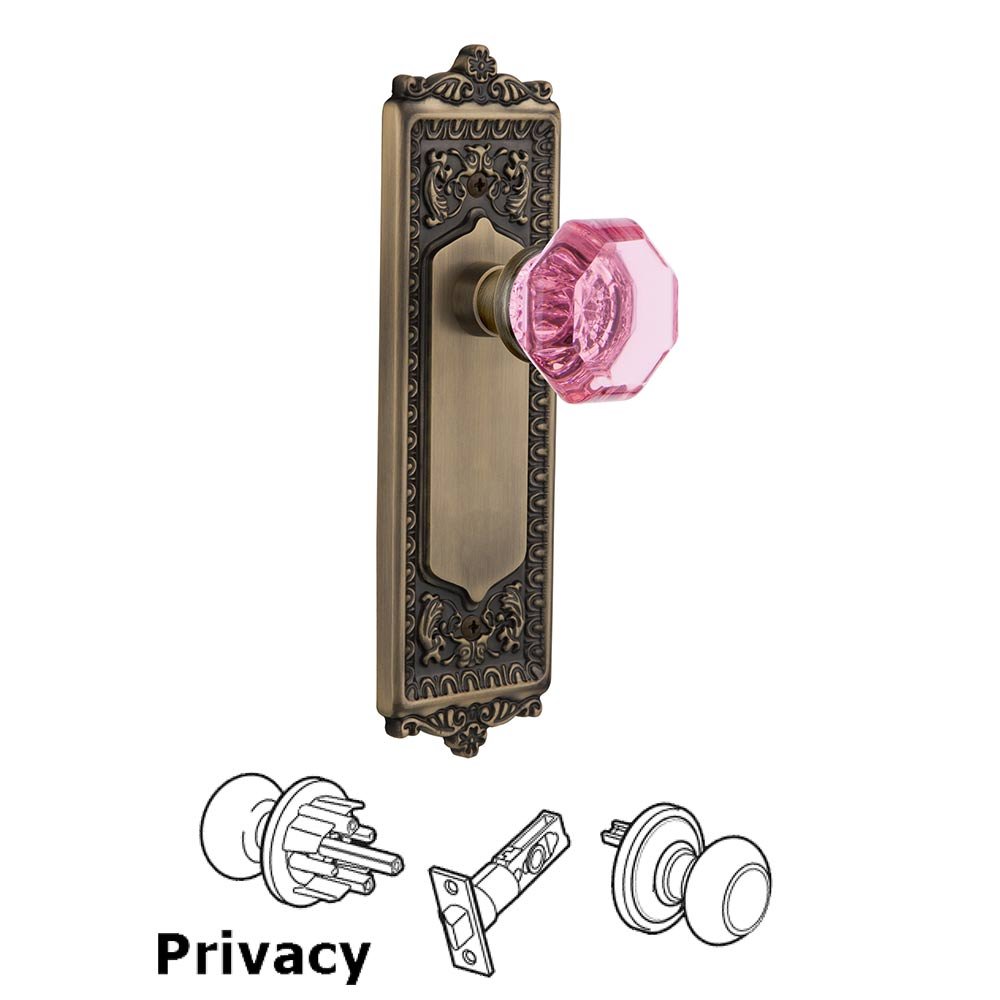 Nostalgic Warehouse - Privacy - Egg & Dart Plate Waldorf Pink Door Knob in Antique Brass