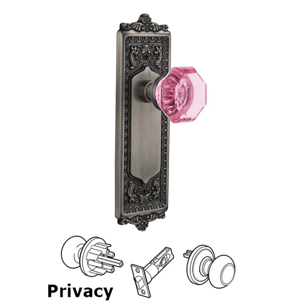 Nostalgic Warehouse - Privacy - Egg & Dart Plate Waldorf Pink Door Knob in Antique Pewter