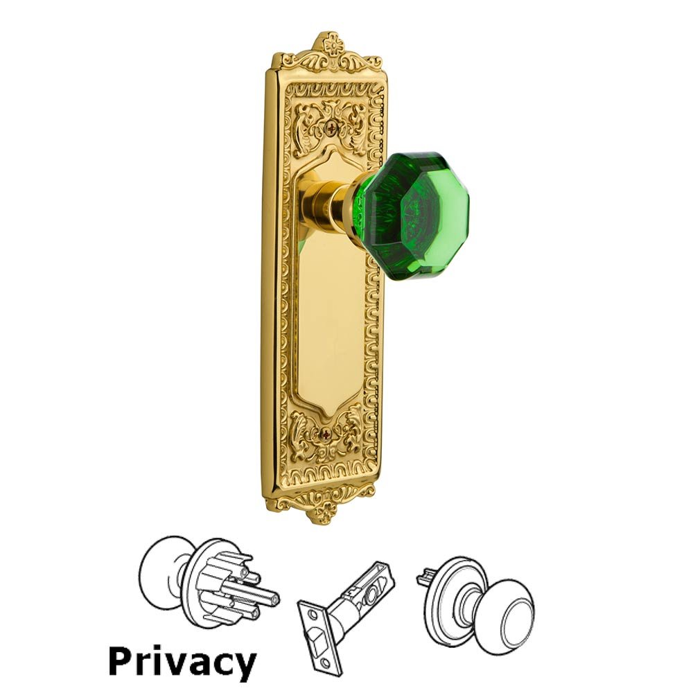 Nostalgic Warehouse - Privacy - Egg & Dart Plate Waldorf Emerald Door Knob in Polished Brass