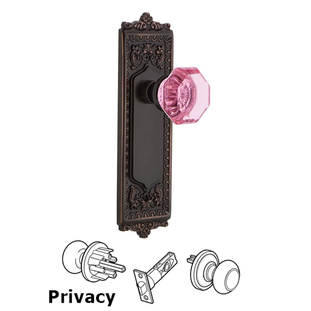 Nostalgic Warehouse - Privacy - Egg & Dart Plate Waldorf Pink Door Knob in Timeless Bronze