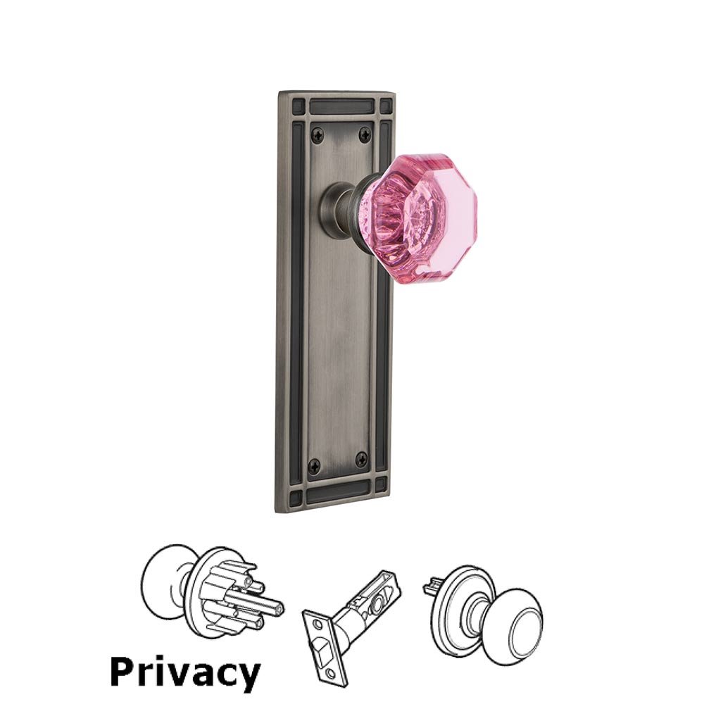 Nostalgic Warehouse - Privacy - Mission Plate Waldorf Pink Door Knob in Antique Pewter