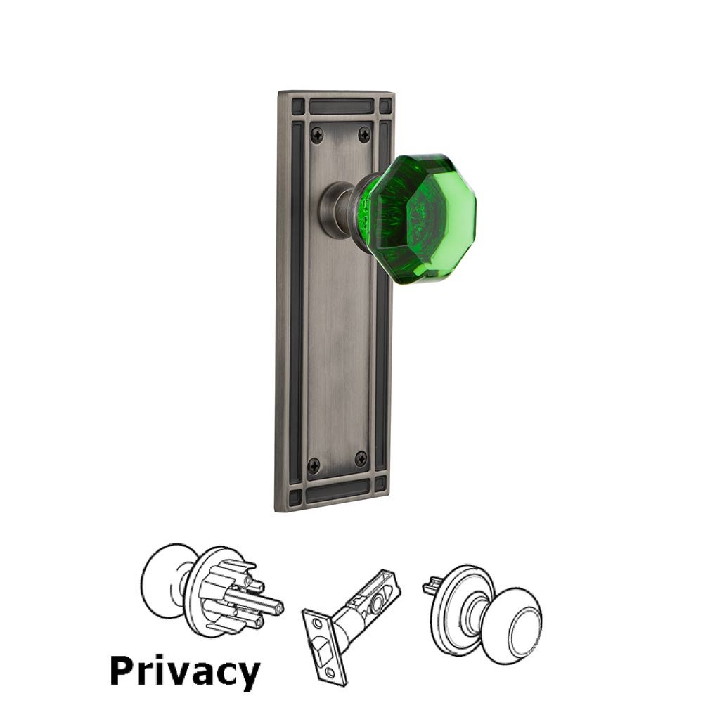Nostalgic Warehouse - Privacy - Mission Plate Waldorf Emerald Door Knob in Antique Pewter