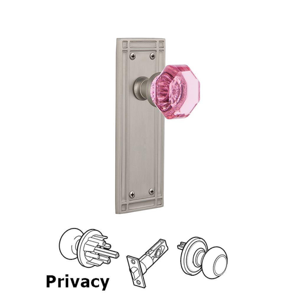Nostalgic Warehouse - Privacy - Mission Plate Waldorf Pink Door Knob in Satin Nickel