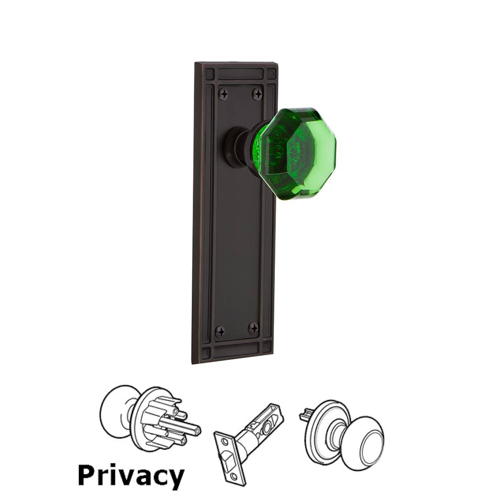 Nostalgic Warehouse - Privacy - Mission Plate Waldorf Emerald Door Knob in Timeless Bronze
