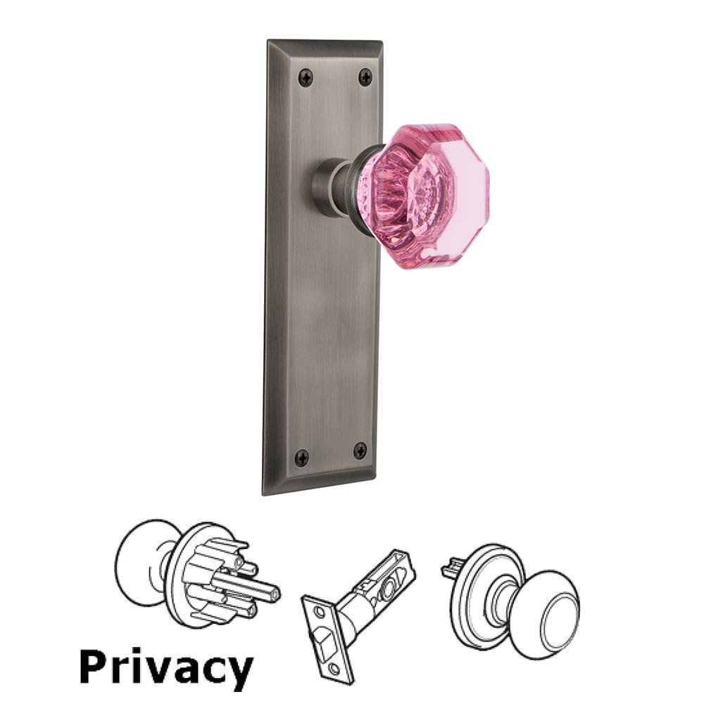Nostalgic Warehouse - Privacy - New York Plate Waldorf Pink Door Knob in Antique Pewter