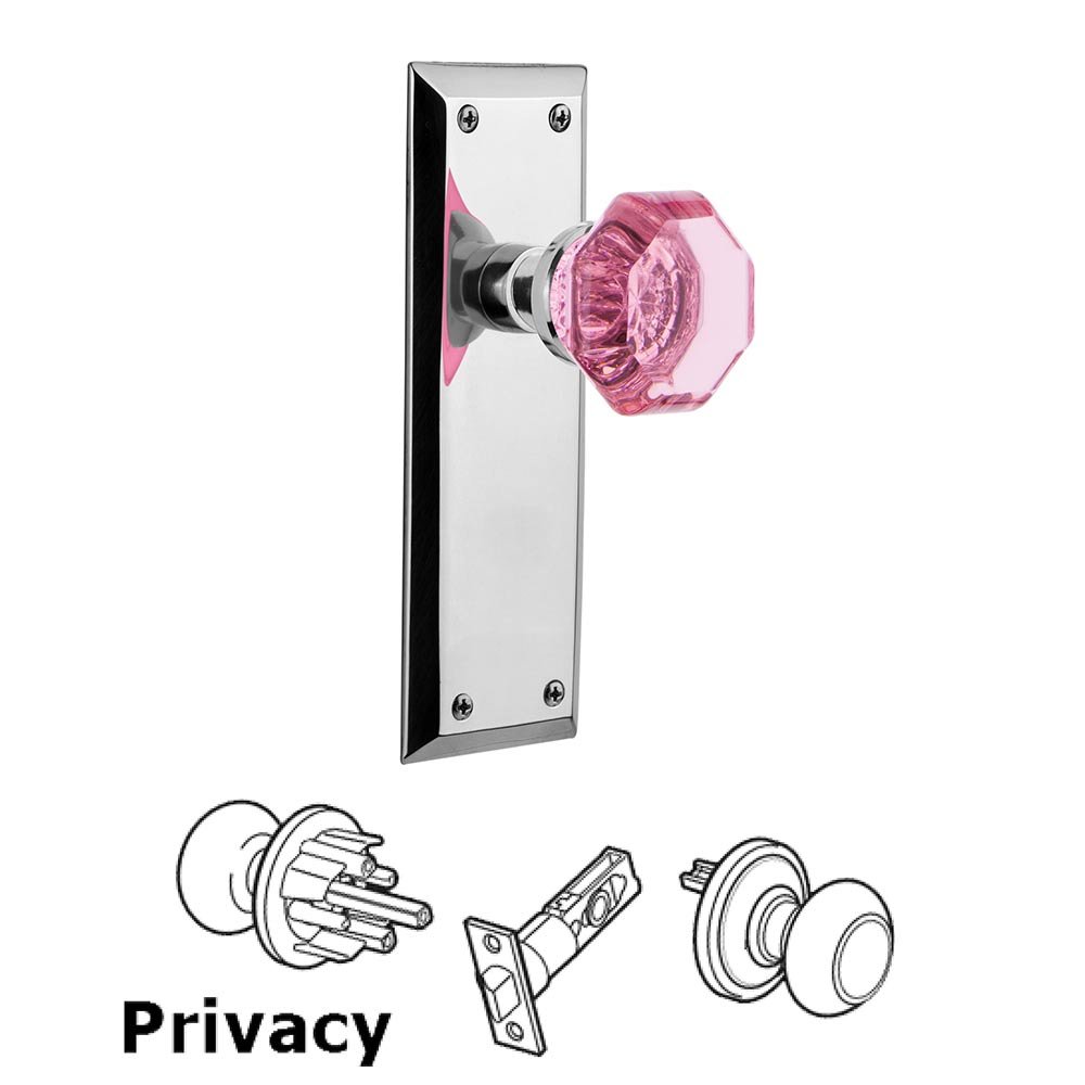 Nostalgic Warehouse - Privacy - New York Plate Waldorf Pink Door Knob in Bright Chrome
