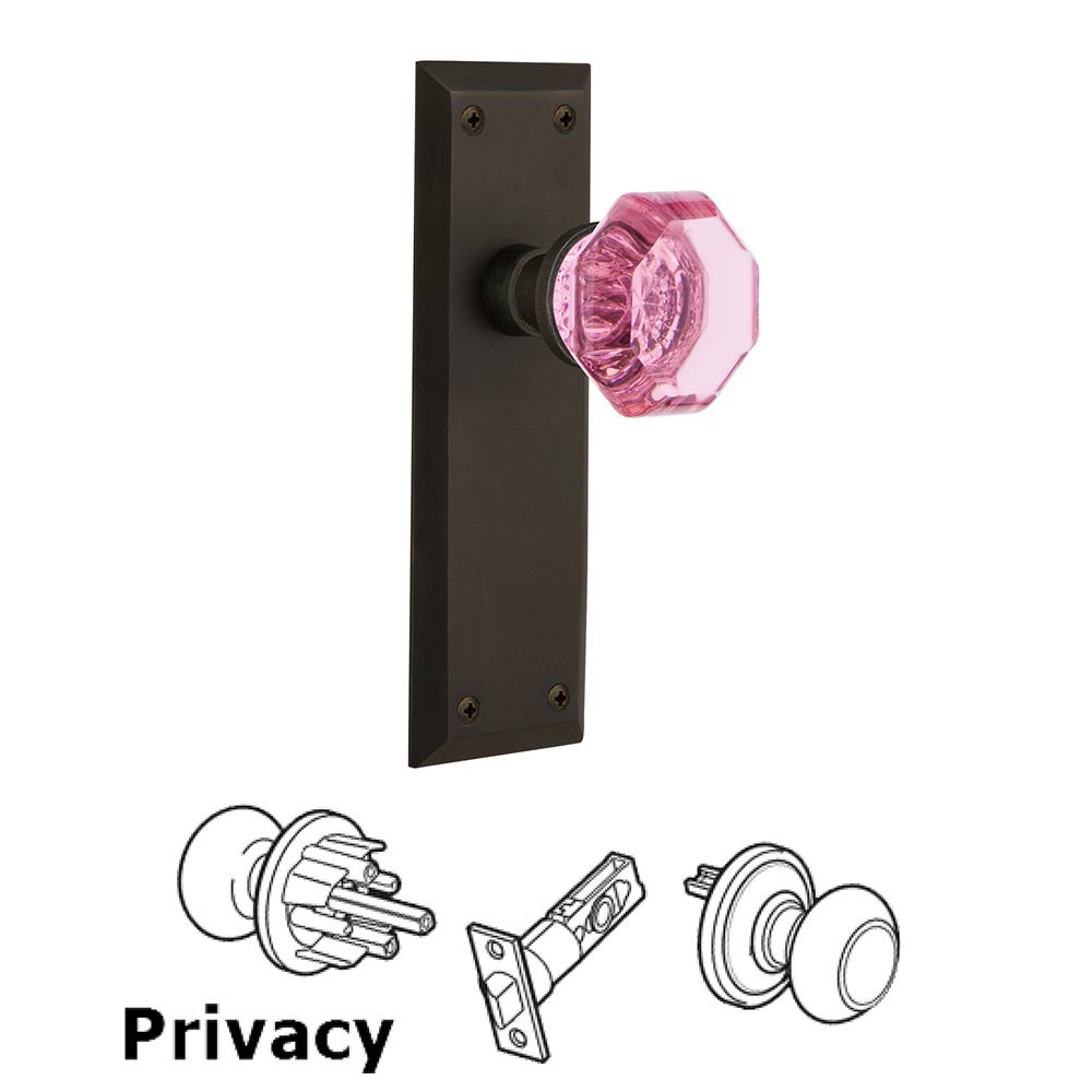 Nostalgic Warehouse - Privacy - New York Plate Waldorf Pink Door Knob in Oil-Rubbed Bronze